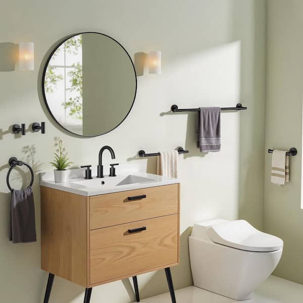 Bathroom Hardware Set 6-Pieces Towel Bar, Towel Ring, Robe Hook, Toilet Paper Holder Bathroom Wall Mounted Matte Black