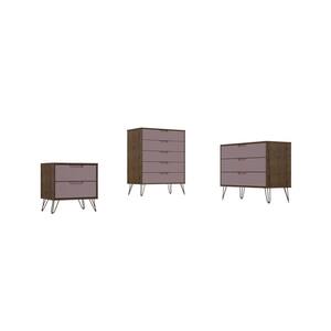 Rockefeller 3-Piece Nature and Rose Pink Tall Dresser and Nightstand Set