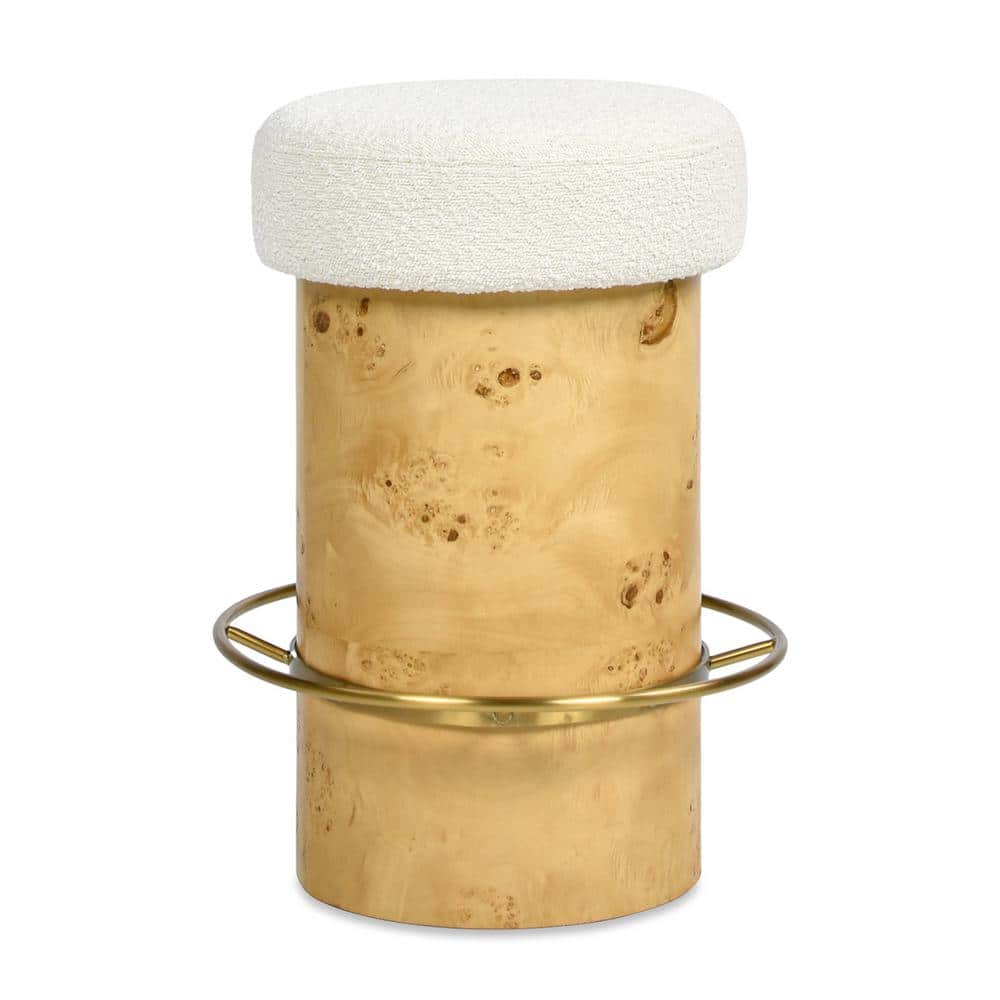 Jennifer Taylor Nebula 26 in. Backless Round Upholstered Counter Stool with Burl Wood in Ivory