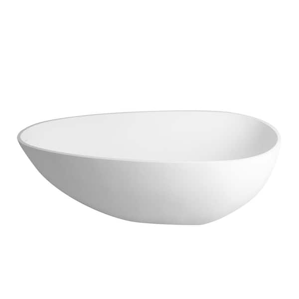 JimsMaison 59 in. Solid Surface Freestanding Flatbottom Soaking Bathtub in Matte White with Drain