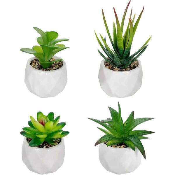 5.47 in. Black Ceramic Indoor Artificial Succulent Plant Set 4