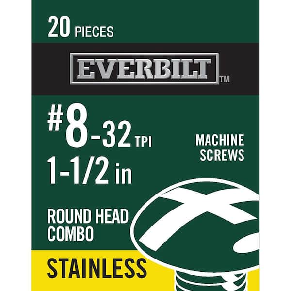 Everbilt #8-32 x 1-1/2 in. Combo Round Head Stainless Steel Machine Screw (20-Pack)