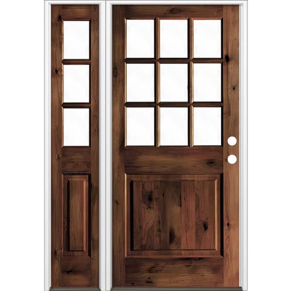 Krosswood Doors 50 in. x 80 in. Alder 2 Panel Left-Hand/Inswing Clear Glass Red Mahogany Stain Wood Prehung Front Door w/Left Sidelite