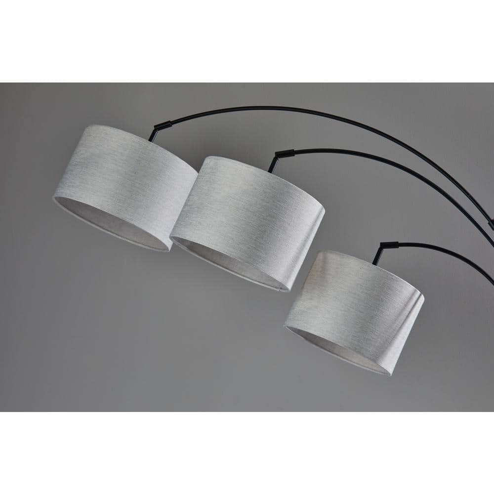 Modern Farmhouse Black Metal 3-Arm Arc Floor Lamp with Taupe Shade