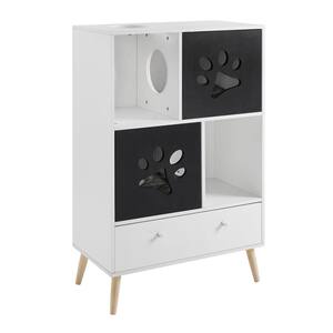 Convertible 45 in. Black and White Cat Tree Shelf with Drawer