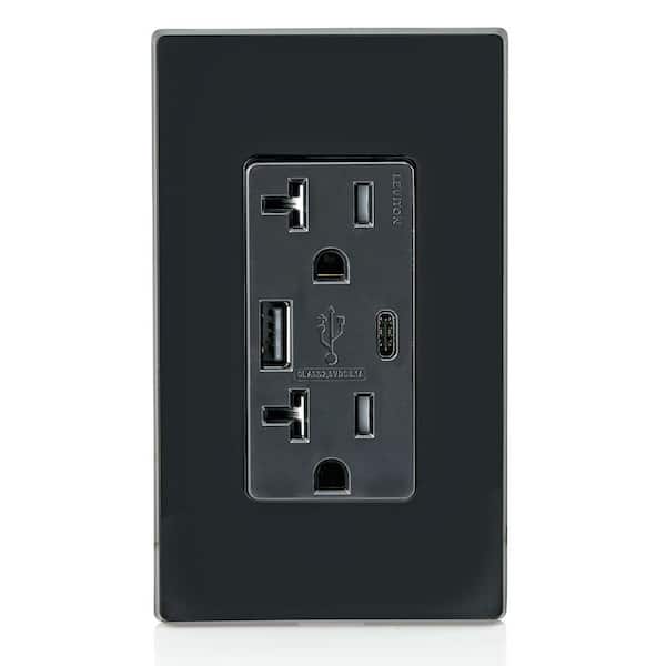 20 Amp Type A and Type-C USB Charger/Tamper Resistant Receptacle, Black T5833-E