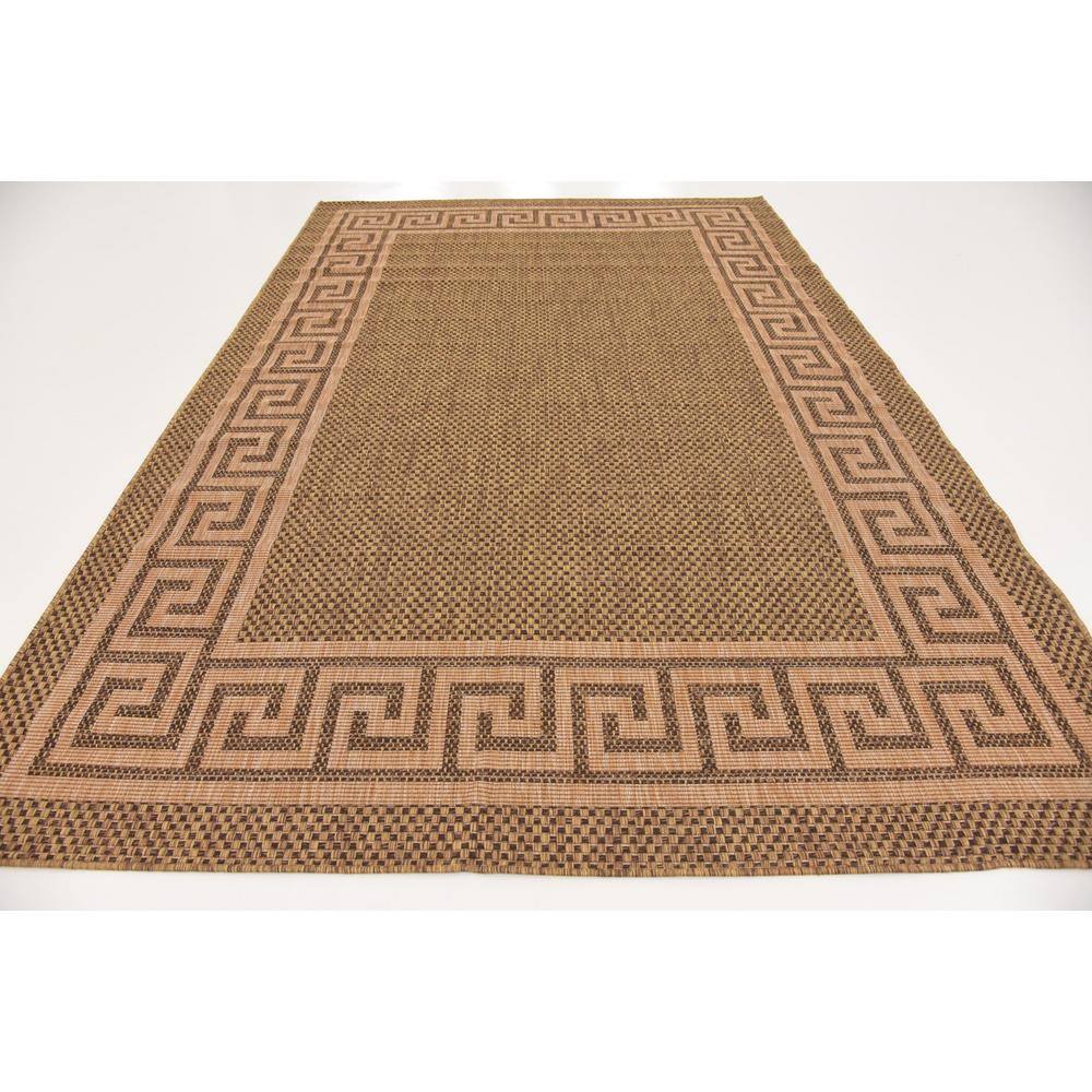 Brown Greek Key 7' x 10' Outdoor Flatweave Area Rug