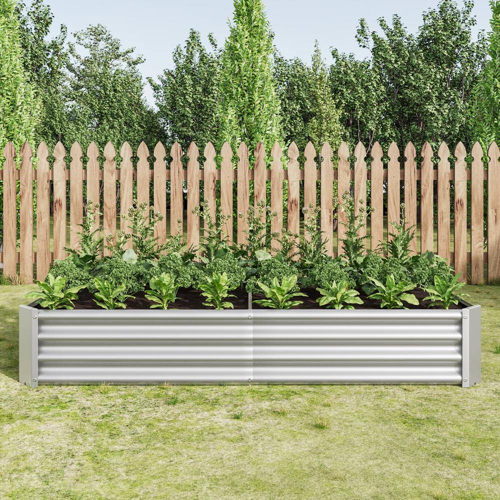 Silver Galvanized Metal Rectangular Raised Garden Bed, 6 x 3 x 1FT