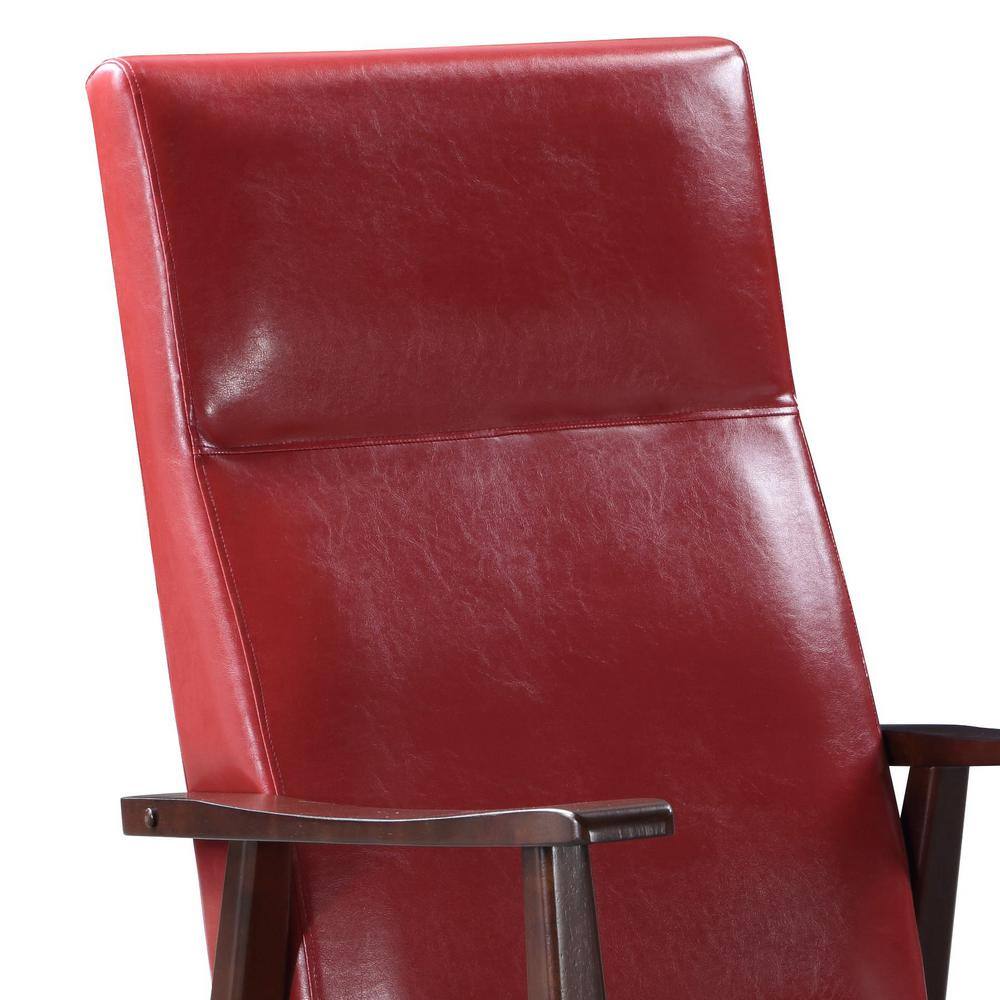 Luxurious Espresso and Red PU Mid-Century Rocking Chair