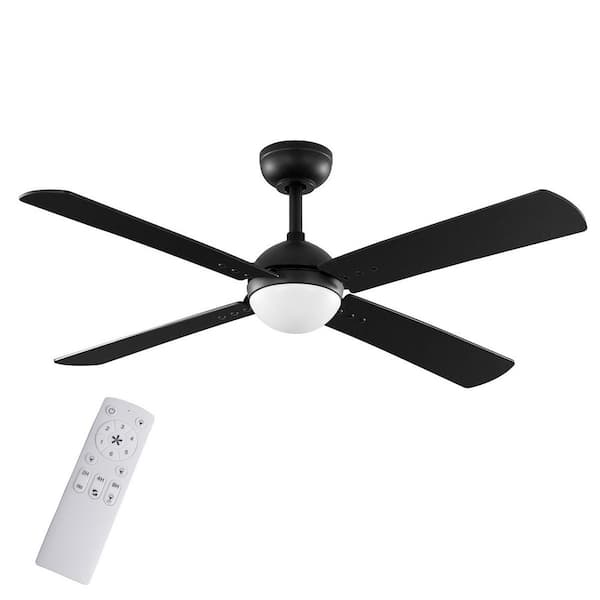 Katia 52 in. Indoor Matte Black Downrod Mount Ceiling Fan with Adjustable White Light LED and Remote Control Included