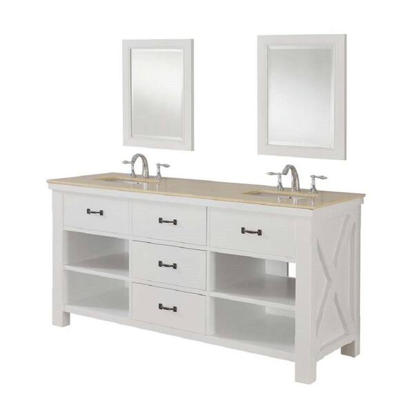 Direct vanity sink Xtraordinary Spa 70 in. Double Vanity in White with Marble Vanity Top in Beige with White Basin and Mirrors