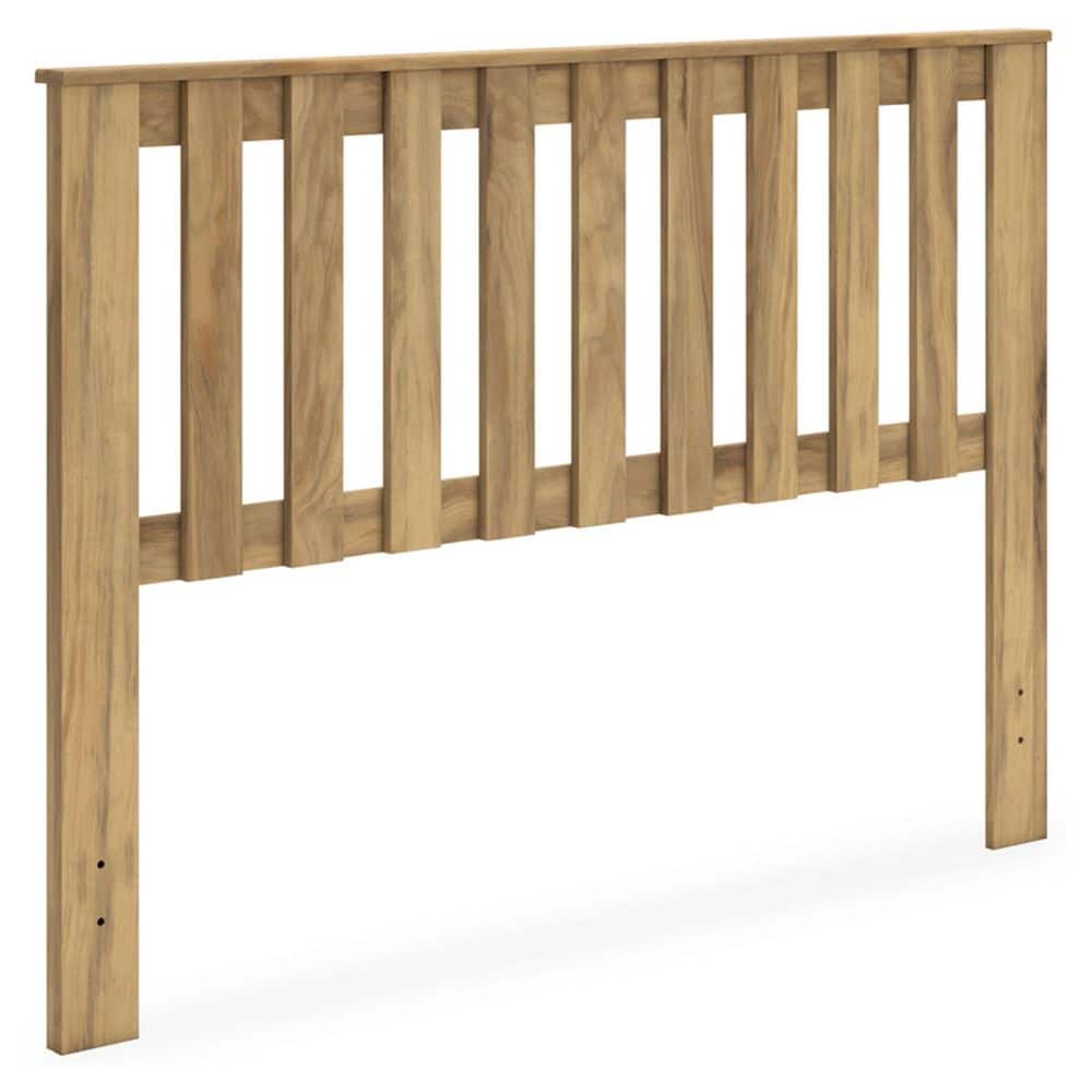 Light Brown Wood Queen Slatted Panel Headboard