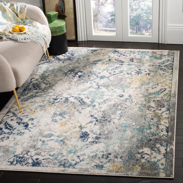 Madison Ivory/Blue 6 ft. x 9 ft. Geometric Area Rug