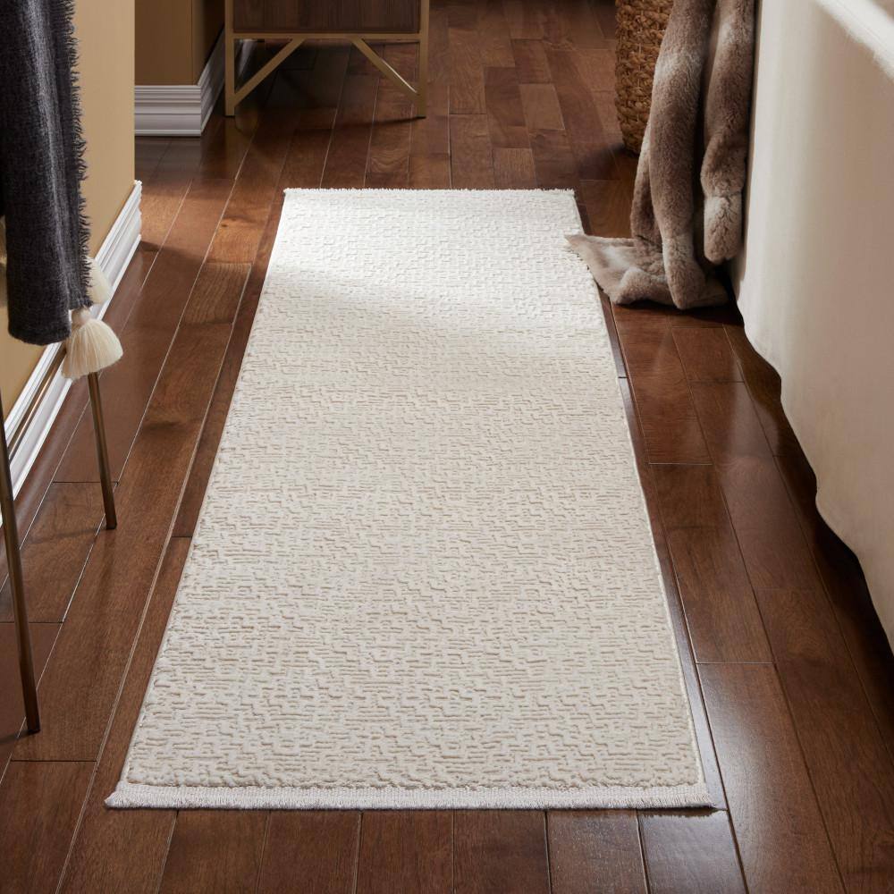 Ivory High-Low Textured Synthetic Runner Rug 1'9" x 7'2"
