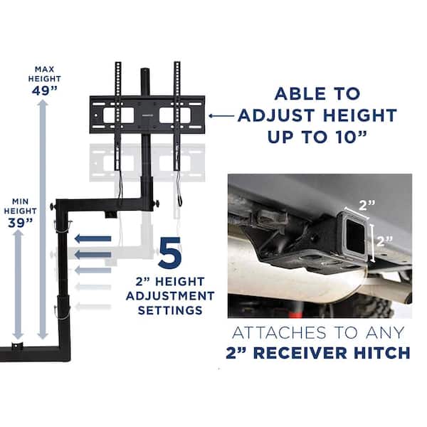 Full Motion Tailgate TV Stand for 2 Inch Receiver Hitch Height Adjustable Mount-It Tailgate TV Mount Swivel Motion Fits Up to 55 Inch TVs| Steel Black