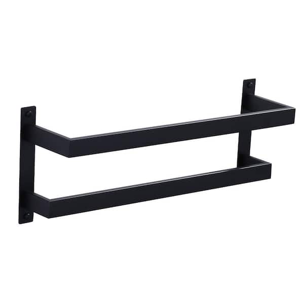 20 in. 2-Bar Towel Rack Wall Mounted Stainless Steel in Matte Black