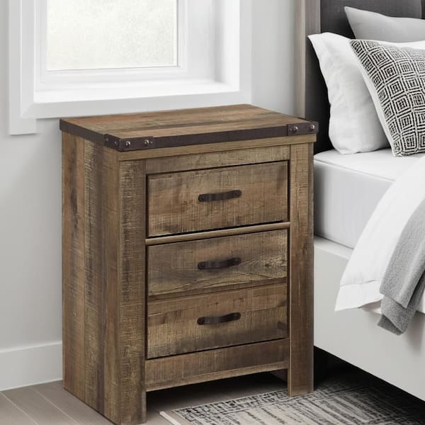 Benjara Zoey Rustic Brown 2-Drawer 24.72 in. W Nightstand with USB Port