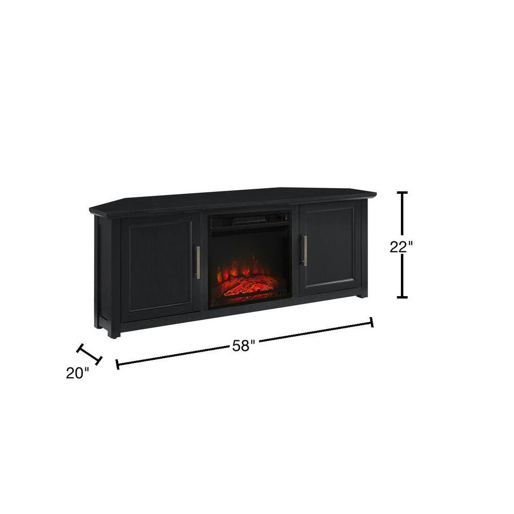 Camden Black Corner TV Stand with Fireplace