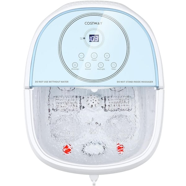 Costway Foot Bath Massager Spa with 2 ft. Angle Shower and Motorized Rollers in Blue