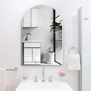 36 in. H x 24 in. W Vanity Mirror with Metal Frame for Bathroom, Bedroom, Entryway, Modern Arch Top Wall Mirror (Sliver)