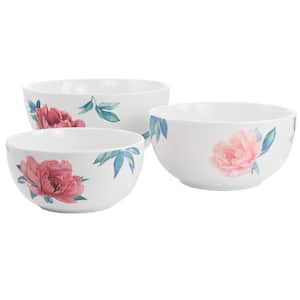 172fl. oz. White Fine Ceramic Floral Bowl Set of 3