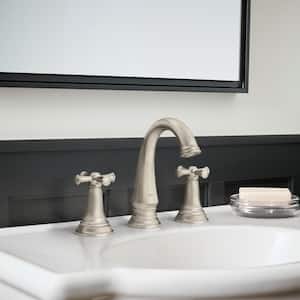 Delancey 8 in. Widespread 2-Handle Bathroom Faucet with Cross Handles in Brushed Nickel