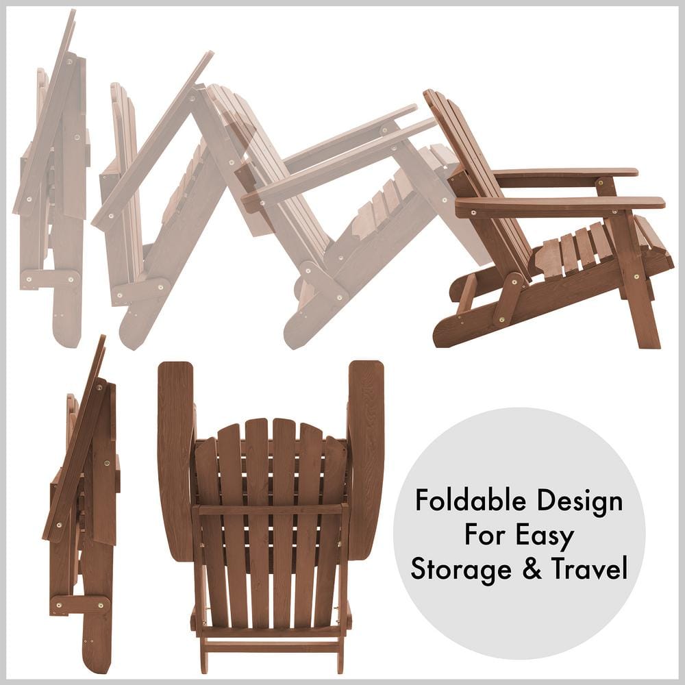 Espresso Brown Solid Wood Folding Adirondack Chair with Arms
