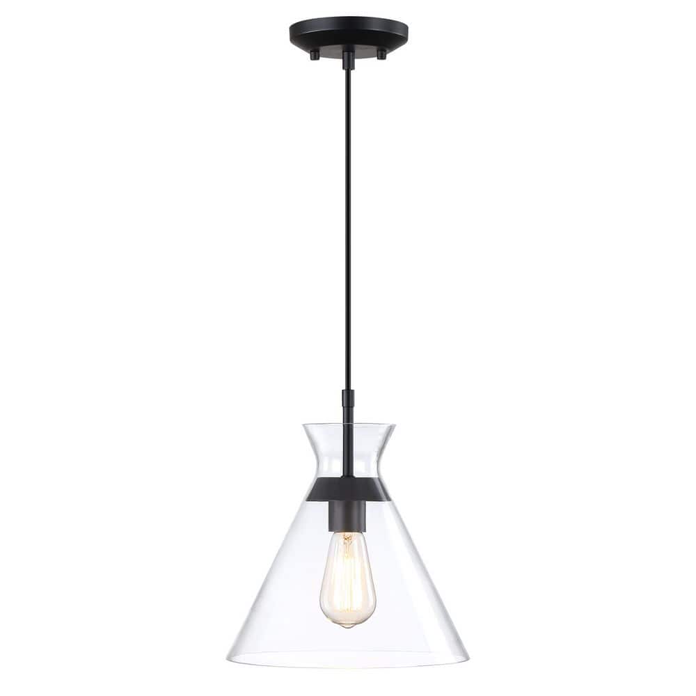 家電 Matte Black Mini Shade Pendant Light Hukoro 1-Light 11.3 in. Matte Black Mini Pendant Light with Clear