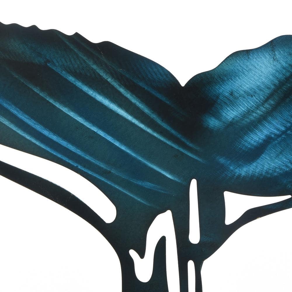 Handcrafted Blue Iron Whale Tail Wall Sculpture