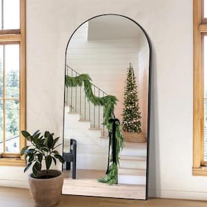 32 in. W x 71 in. H Large Metal Black Standing Mirror Arched Full Length Mirror Aluminum Framed Wall Mounted Mirror