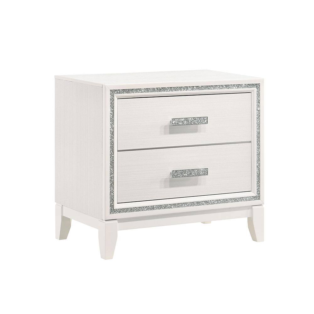 Haiden Glamorous White 2-Drawer Nightstand with Silver Accents