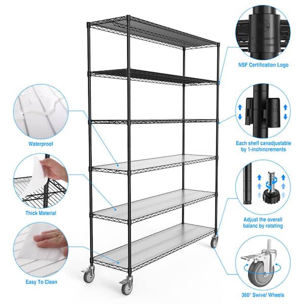 23 in. W Black Metal Pantry Organizer Storage Cabinet with Shelf Rack and Wheels
