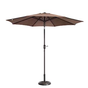 9 ft. Aluminum Market Patio Umbrella with Auto Tilt, Hand Crank Lift in Brown