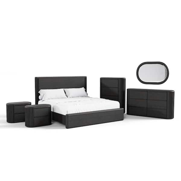 Eastbrook 6-Piece Modern Black Acacia Wood Queen Bedroom Set