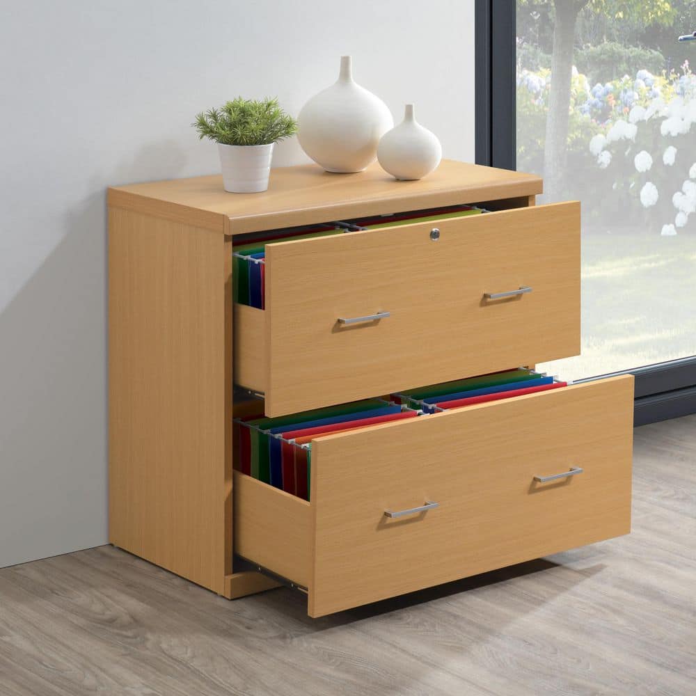 Alpine 2-Drawer Natural Finish Wood 30 in. W Lateral File Cabinet with Lockdowel Fastening System