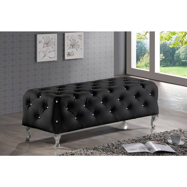 Baxton Studio Stella Glam Black Faux Leather Upholstered Ottoman