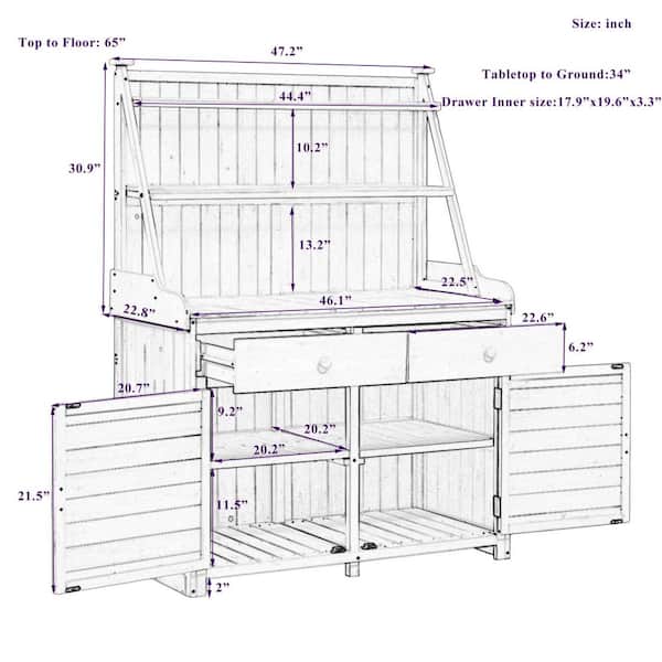 Unbranded - Fir Wood Series 47.2 in. W x 65 in. H Gray Potting Bench Workstation with Storage Shelves, Drawer and Cabinet (1 Pack)