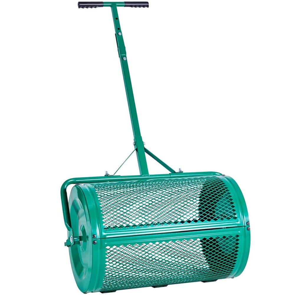 24 in. Powder Coated Steel Green Garden Compost Spreader 4 Height Adjustable Handle Lawn Peat Moss Roller price history on PriceWatchPro