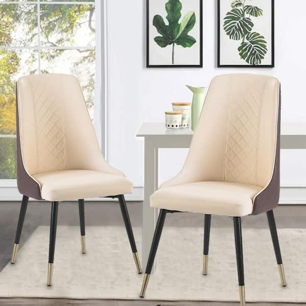 Maincraft Brown PU Leather Dining Chairs with Metal Legs (Set of 2)