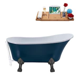 63 in. Acrylic Clawfoot Non-Whirlpool Bathtub in Matte Light Blue With Brushed Gun Metal Clawfeet And Glossy White Drain