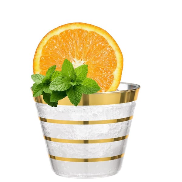 PERFECT SETTINGS 9 oz. 4 Line Gold Rim Clear Disposable Plastic Cups, Party, Cold Drinks, (110/Pack)