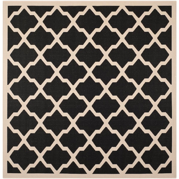 SAFAVIEH Courtyard Black/Beige 4 ft. x 4 ft. Square Geometric Indoor/Outdoor Patio  Area Rug