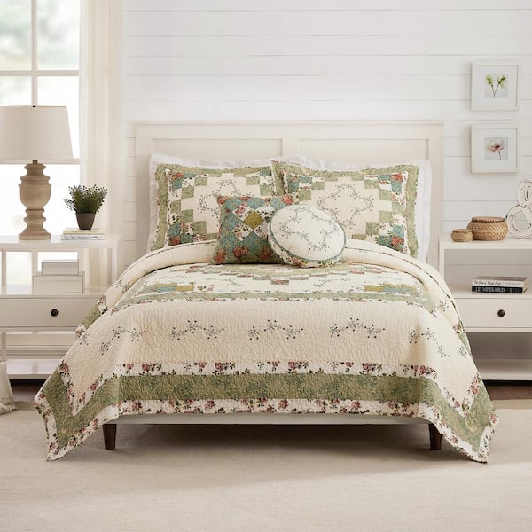 Modern Heirloom Olivia 3-Piece Green Floral King Quilt Set