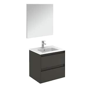 Ambra 60 23.9 in. W x 18.1 in. D x 22.3 in. H Complete Bathroom Vanity Unit in Anthracite with Mirror