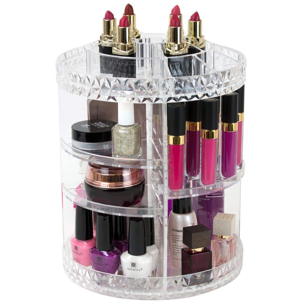 Clear Rotating Multi-Tier Cosmetic Organizer with Divided Slots
