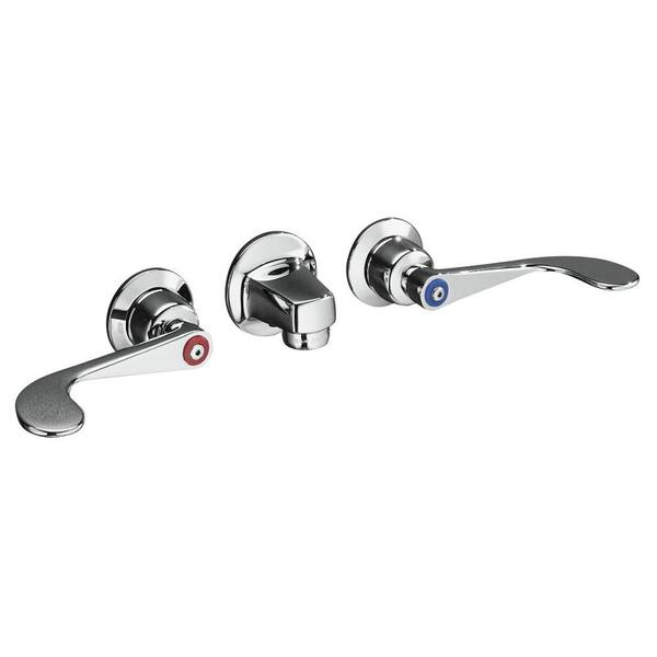 KOHLER Triton 8 in. Wall Mount 2-Handle Low-Arc Commercial Bathroom Faucet in Polished Chrome with Grid Drain