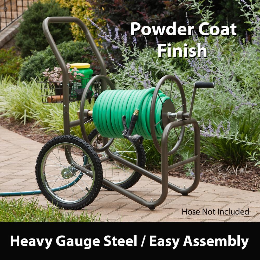 Liberty Garden Brown Steel 300-Foot Hose Reel Cart with Basket