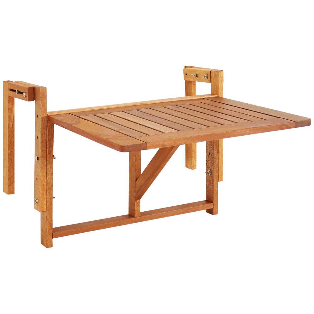 Sunnydaze Brown Meranti Wood Folding Balcony Table