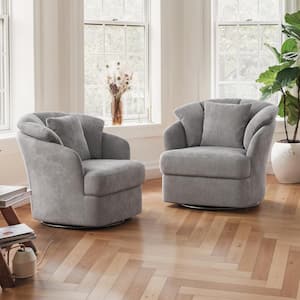 Rowena Oversized Gray Upholstered Fabric Swivel Accent Chair with Double Cushion Swivel Arm Chair (Set of 2)