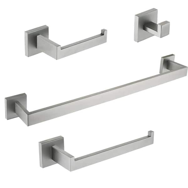4 -Piece Bath Hardware Set with Towel Bar Hand Towel Holder Toilet Paper Holder Towel/Robe Hook in Brushed Nickel
